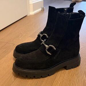 Black Ankle Boots with Silver Buckle
